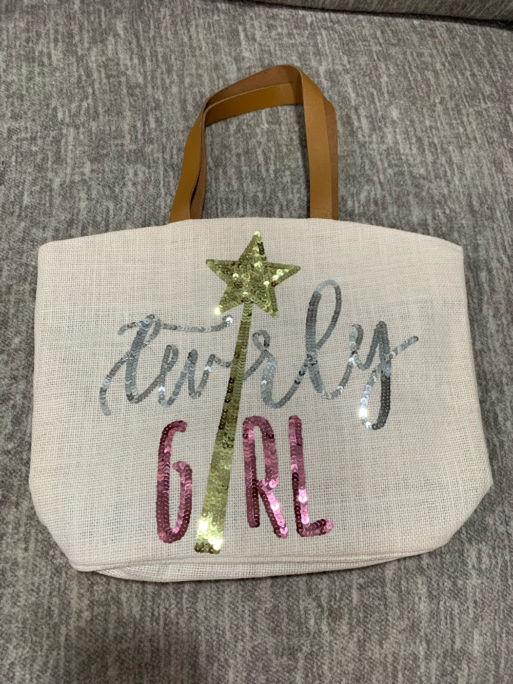 Mud Pie Sequin Star 'Twirly Girl' Canvas Tote - Pink, Gold, Silver, Tan